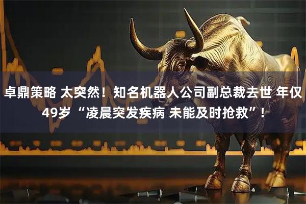 卓鼎策略 太突然！知名机器人公司副总裁去世 年仅49岁 “凌晨突发疾病 未能及时抢救”！